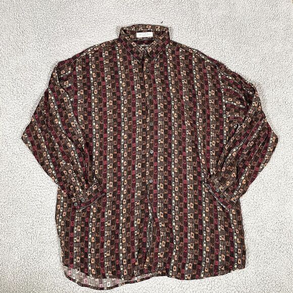 Vintage 90s ME Sport Button Up Shirt Men's Long Sleeve Pattern 80s XXL - Picture 1 of 5
